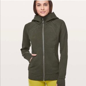 Lululemon Scuba Hoodie Jacket Light Cotton Fleece Full Zip Dark Olive Green Sz 8